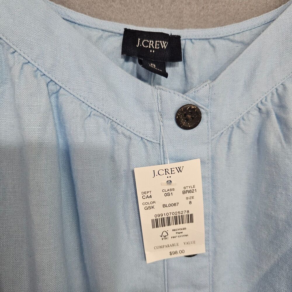 NWT J.Crew Linen Summer Dress Loose Fit Tiered Babydoll Mid Thigh Powder Blue - Picture 12 of 12